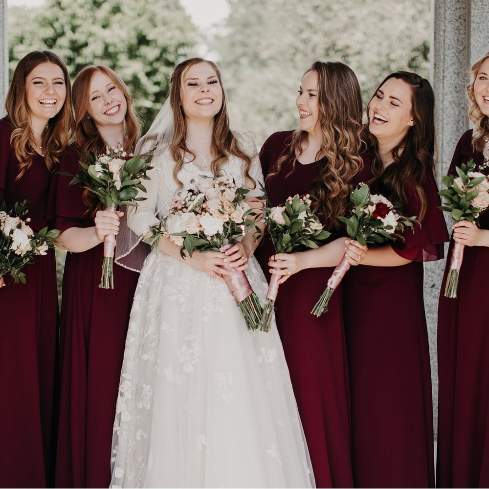 Burgundy Mika rose maxi bridesmaid dress